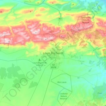 Louis Trichardtの地形図、標高、地勢