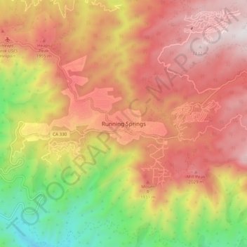 Running Springsの地形図、標高、地勢