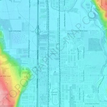 Meredithの地形図、標高、地勢