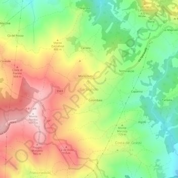 Garfagnoloの地形図、標高、地勢