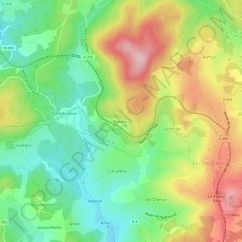Boissieuxの地形図、標高、地勢