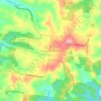 Kangaroo Groundの地形図、標高、地勢