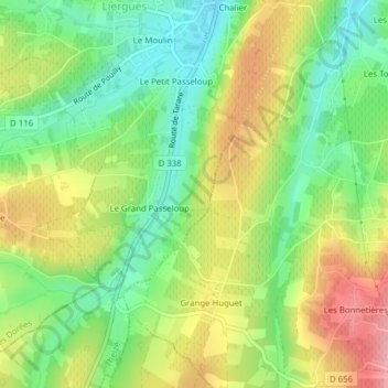 Chalierの地形図、標高、地勢