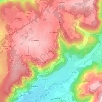 Pcholmeyの地形図、標高、地勢
