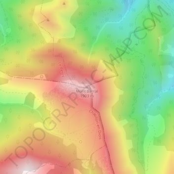 Mont Barralの地形図、標高、地勢