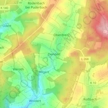 Dendertの地形図、標高、地勢
