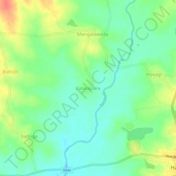 Kalasapuraの地形図、標高、地勢