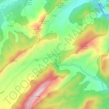 Prat de Comteの地形図、標高、地勢