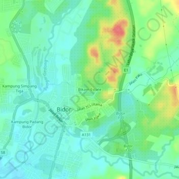 Bikam Estateの地形図、標高、地勢