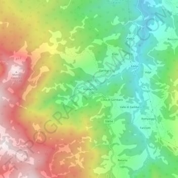 Molinelloの地形図、標高、地勢