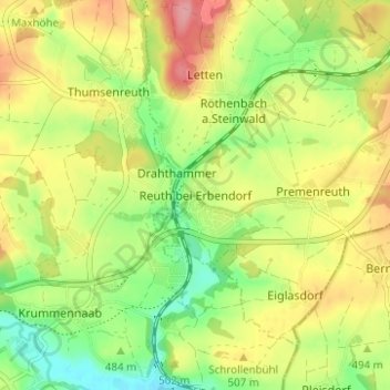 Reuth bei Erbendorfの地形図、標高、地勢