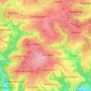 Straßenの地形図、標高、地勢