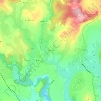 Tressacの地形図、標高、地勢