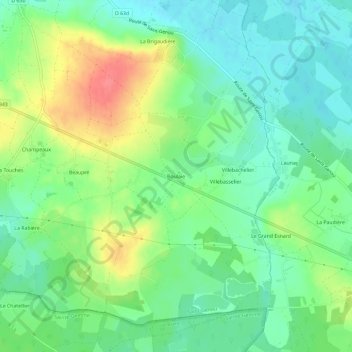 Boulaieの地形図、標高、地勢