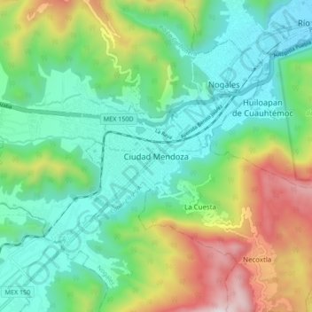 Ciudad Mendozaの地形図、標高、地勢