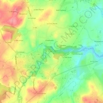 La Percheの地形図、標高、地勢
