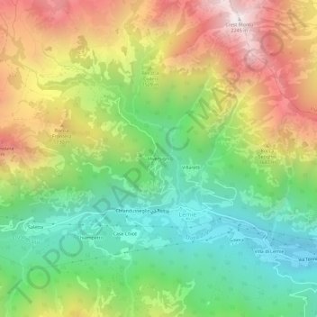 Inversigniの地形図、標高、地勢