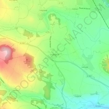 Coubladourの地形図、標高、地勢