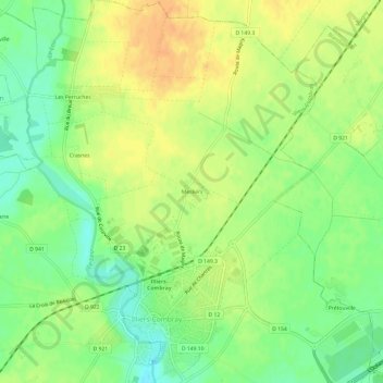 Mesliersの地形図、標高、地勢