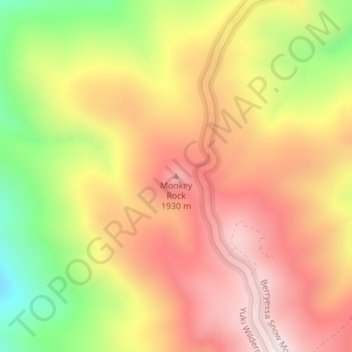Monkey Rockの地形図、標高、地勢