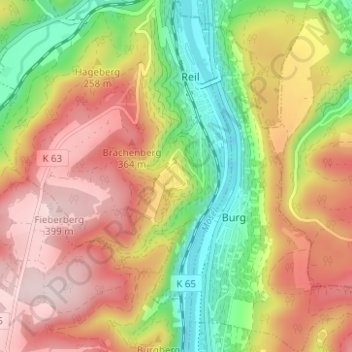 Heisser Steinの地形図、標高、地勢