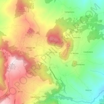 Villagrandeの地形図、標高、地勢