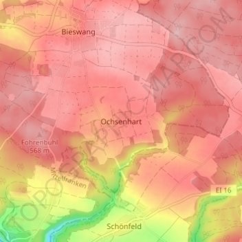 Ochsenhartの地形図、標高、地勢