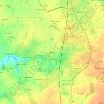 Beaupréの地形図、標高、地勢