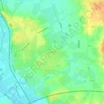 Les Poteriesの地形図、標高、地勢