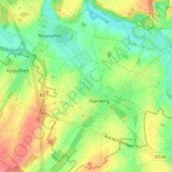 Warchaixの地形図、標高、地勢