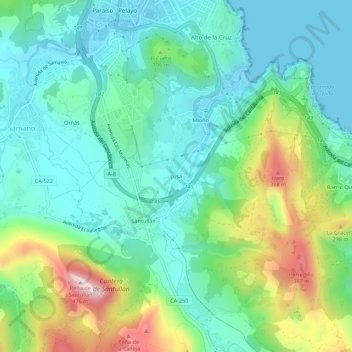 Lusaの地形図、標高、地勢