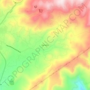 Big Valleyの地形図、標高、地勢