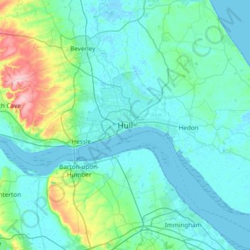 キングストン・アポン・ハルの地形図、標高、地勢