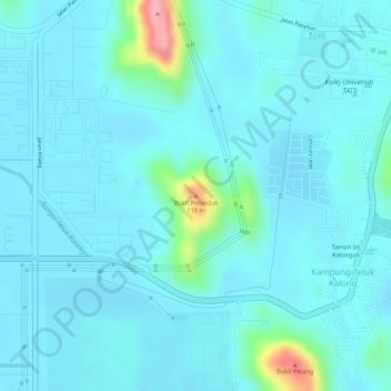 Bukit Pelandukの地形図、標高、地勢