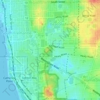 Clontarf Hillの地形図、標高、地勢