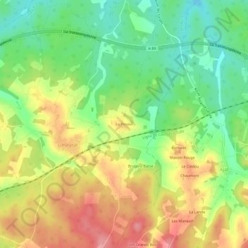 La Pinolieの地形図、標高、地勢