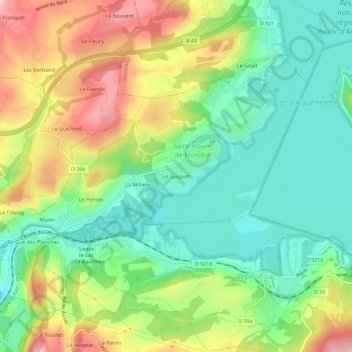Le Guiguetの地形図、標高、地勢
