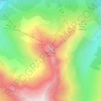 La Normaの地形図、標高、地勢
