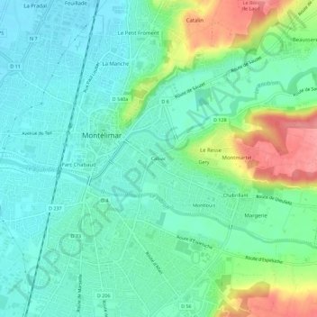 Cabiacの地形図、標高、地勢