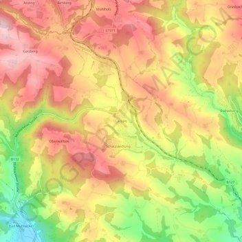Lackenの地形図、標高、地勢