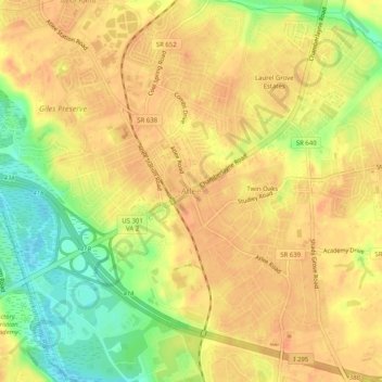 Atleeの地形図、標高、地勢