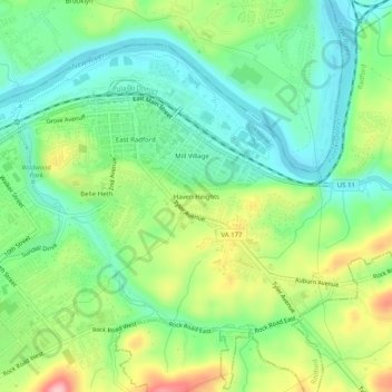 Haven Heightsの地形図、標高、地勢