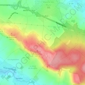 Parc d'Ohlainの地形図、標高、地勢