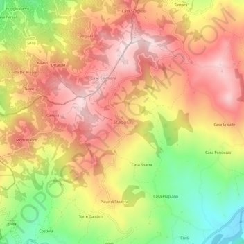 Staderaの地形図、標高、地勢