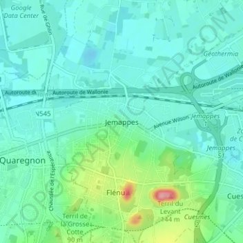 Jemappesの地形図、標高、地勢