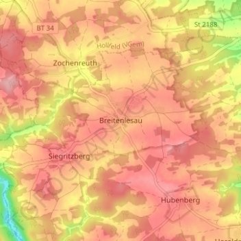Breitenlesauの地形図、標高、地勢
