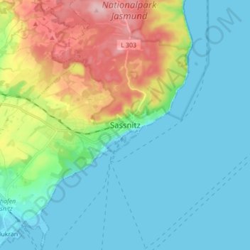 Sassnitzの地形図、標高、地勢
