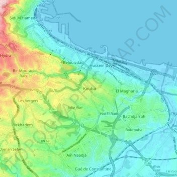 Koubaの地形図、標高、地勢