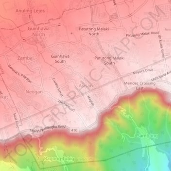 Asisanの地形図、標高、地勢