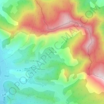 Les Meyriesの地形図、標高、地勢